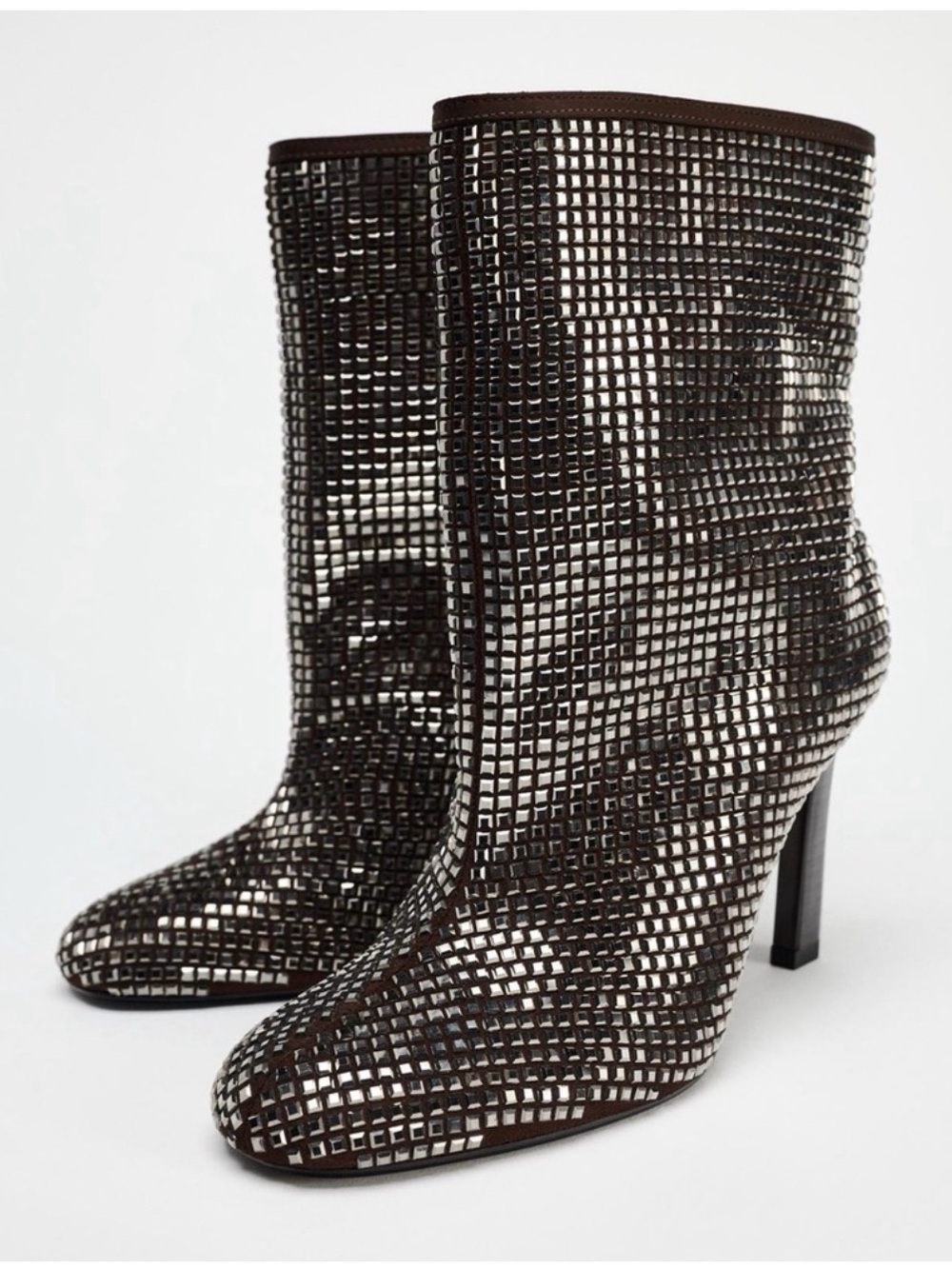 Zara Rhinestone Heeled Ankle Boots Silver Size 6.5 | Never Worn